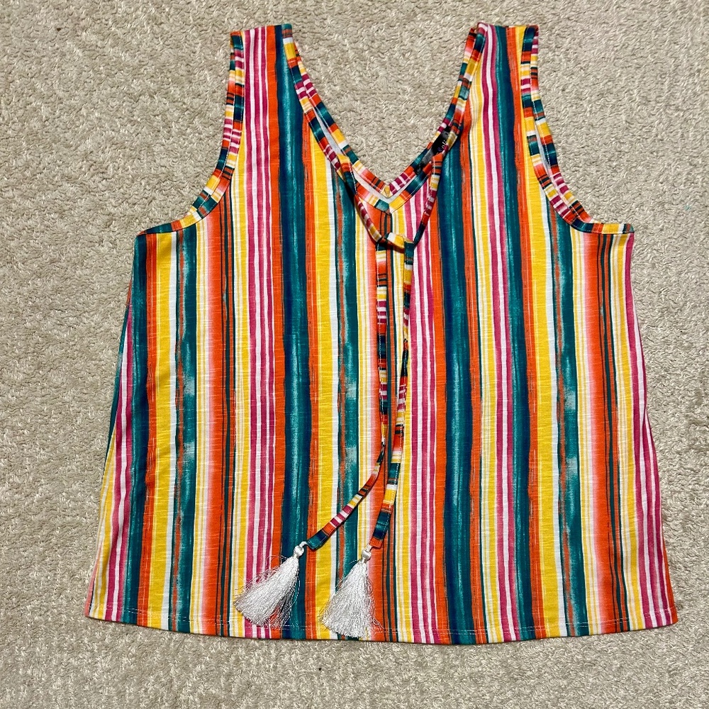 Colorful Aztec Tank Top w/ Tassels. NWOT
